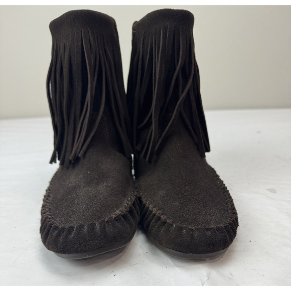 Gap Women's Brown Suede Fringe Moccasin Ankle Boots Boho Western Style Size 7 - Picture 7 of 9